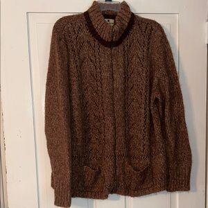 Woolrich Women’s Wool Blend Brown Textured Knit Sweater Cardigan 2X Zip Front